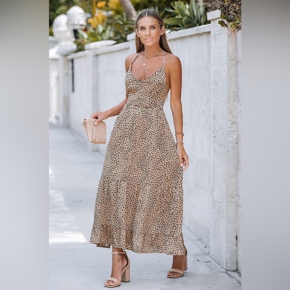 Cupshe Dresses & Skirts - Cupshe‎ Animal Spot Print Tie Back Vneck Lace-up Backless Maxi Slip Dress NEW